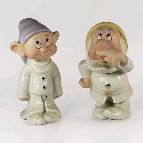 Disney Lenox Sneezy & Dopey Seven Dwarfs Salt & Pepper Shakers Set Of 2